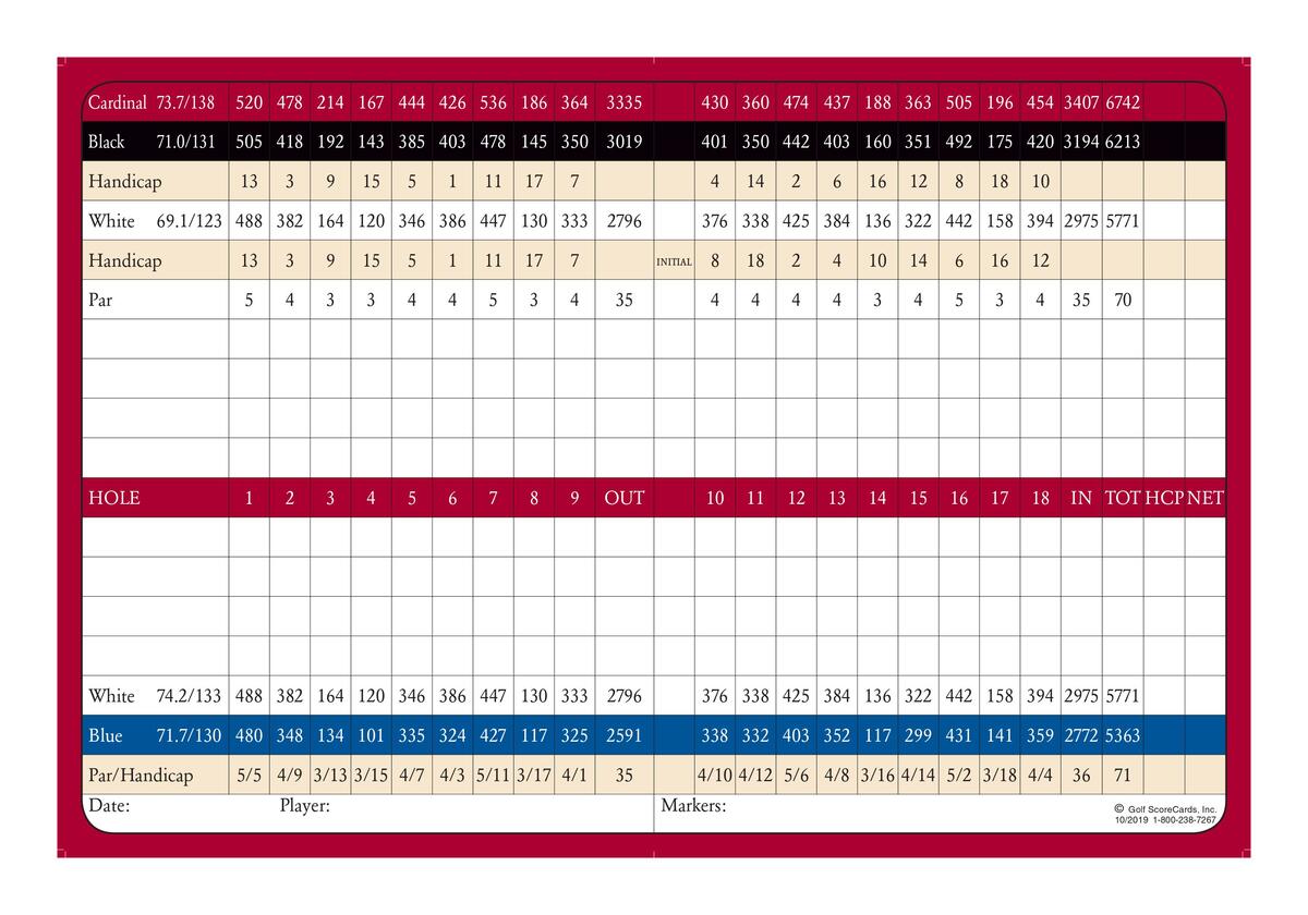 Cartão de resultado de golfe em geral